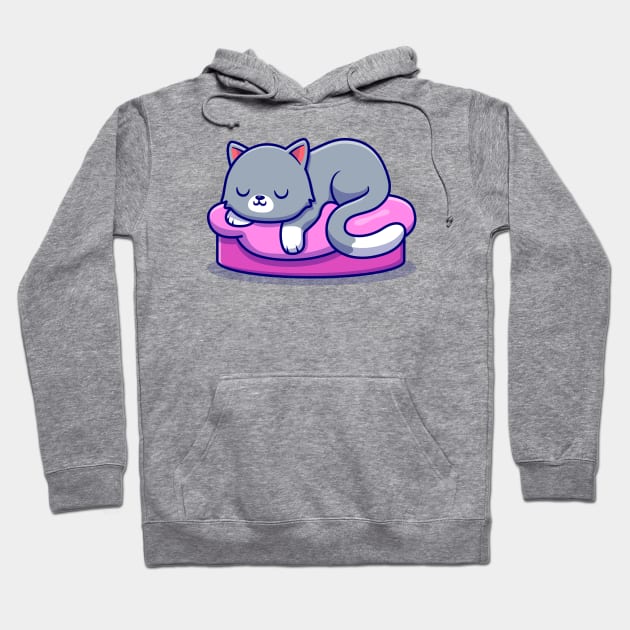 Cute Cat Sleeping On The Pillow Cartoon Hoodie by Catalyst Labs